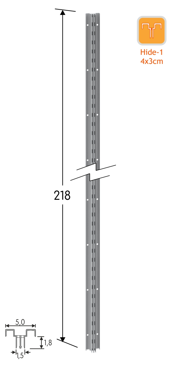 Ράγα τοίχου Hide διάτρητη διπλή μεσαία για πλάτες - H=218cm